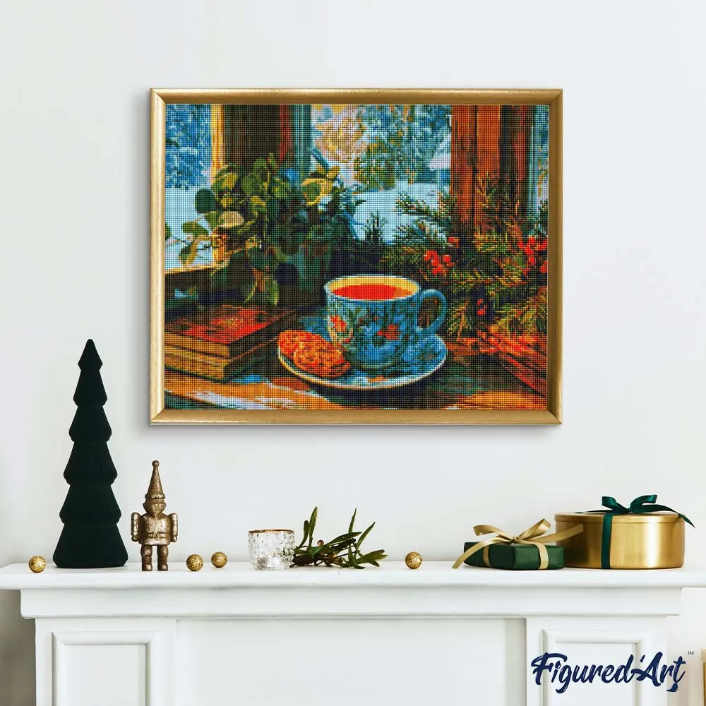 Figured'Art Wintermiddagthee diamond painting 40x50 cm keuken