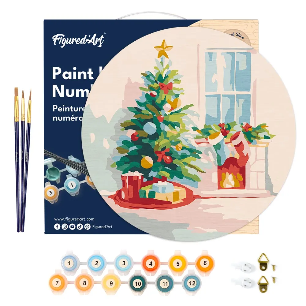 Figured'Art Kerstboom en open haard schilderen op nummer hout 30cm