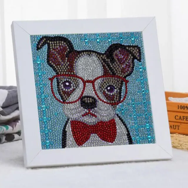 Figured'Art Hond met Fotolijst diamond painting kinderen 15x15 cm
