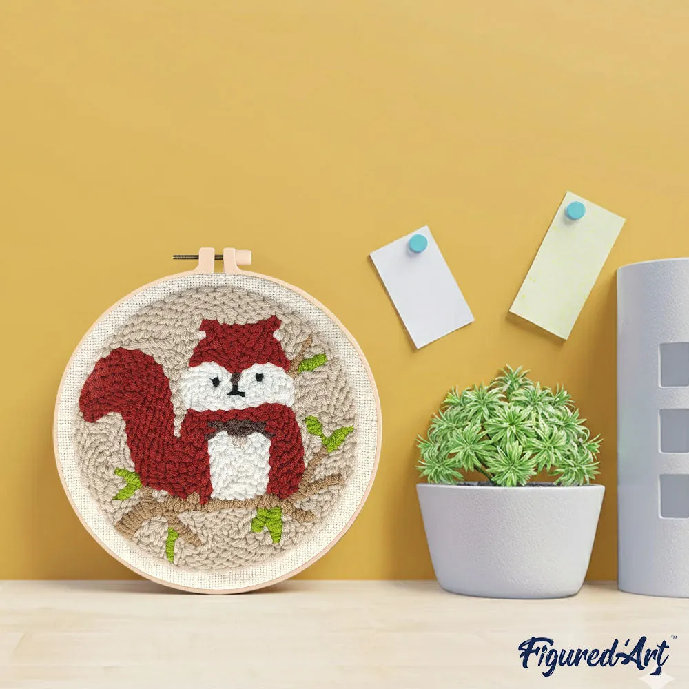Figured'Art Schattige Eekhoorn punch needle pakket 20cm