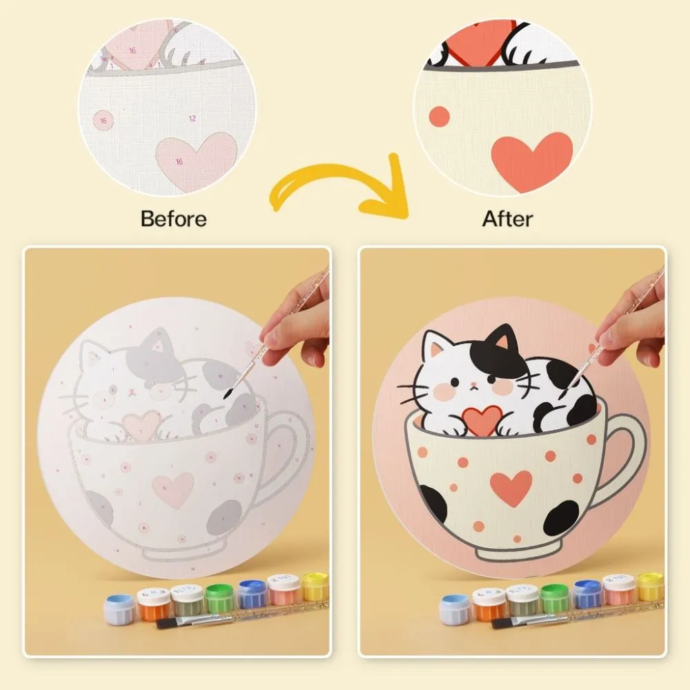 Figured'Art Mini Katten en theekopjes schilderen op nummer Ø20cm 6 stuks