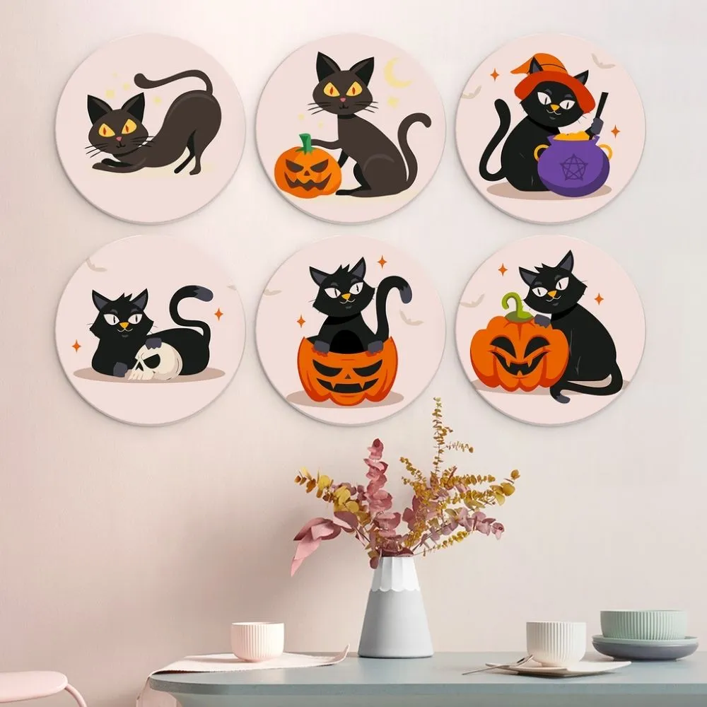 Figured'Art Spookachtige katten mini schilderen op nummer Ø20cm 6 stuks