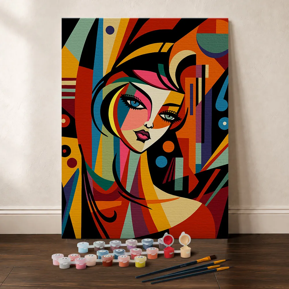 Figured'Art Abstracte Vrouw schilderen op nummers cadeauset 24,5x32,5cm