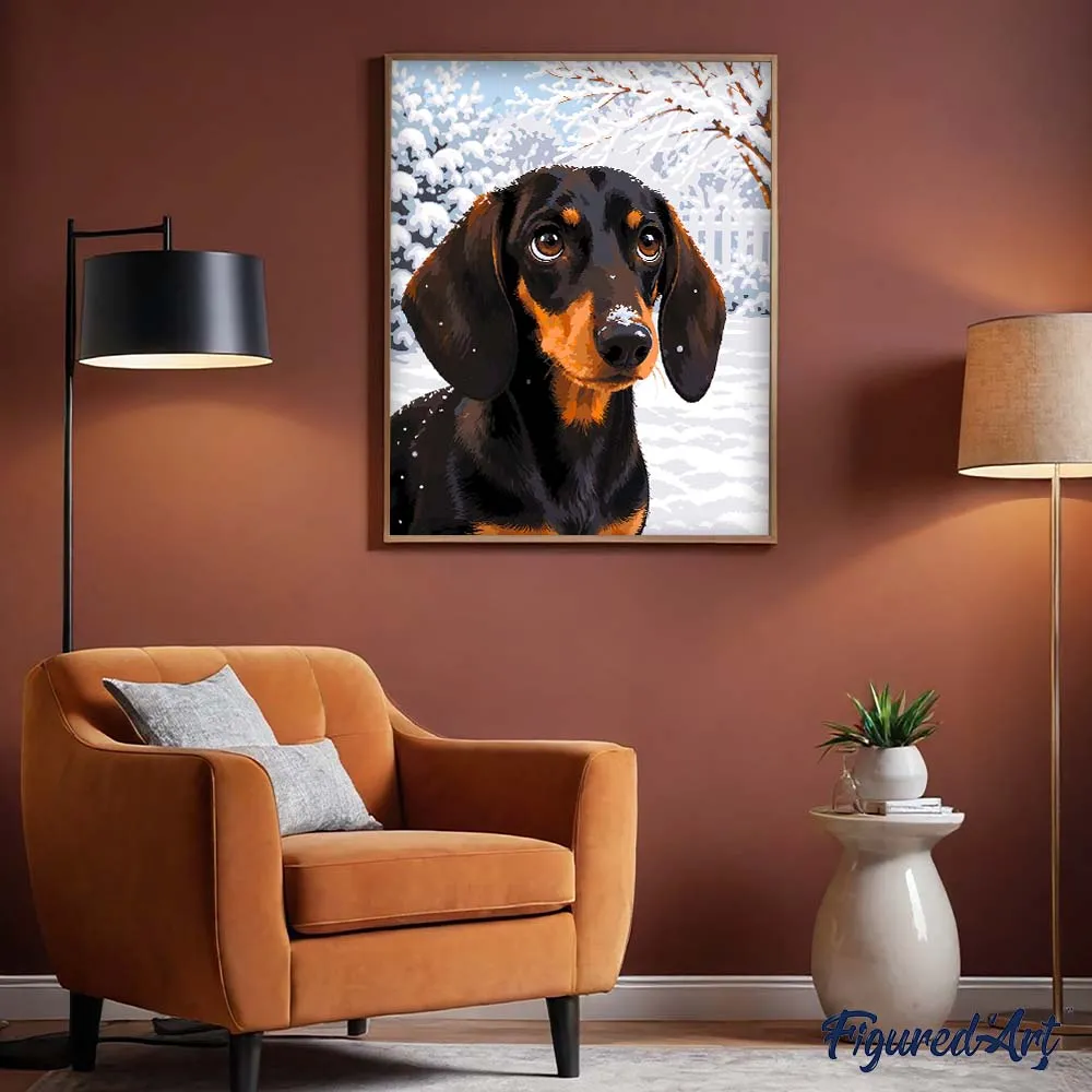 Figured'Art Winterportret teckel schilderen op nummer 40x50 cm