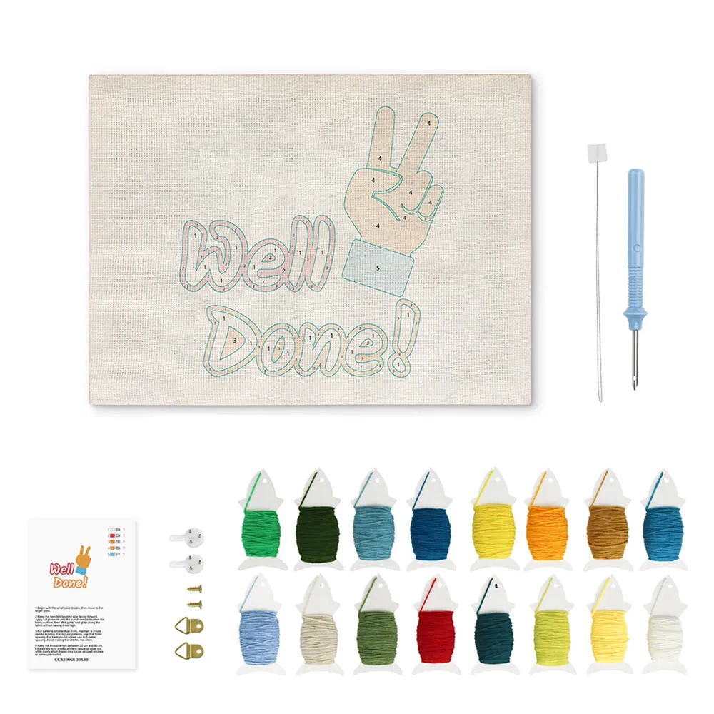 Figured'Art Punch Needle Well Done pakket met frame quote