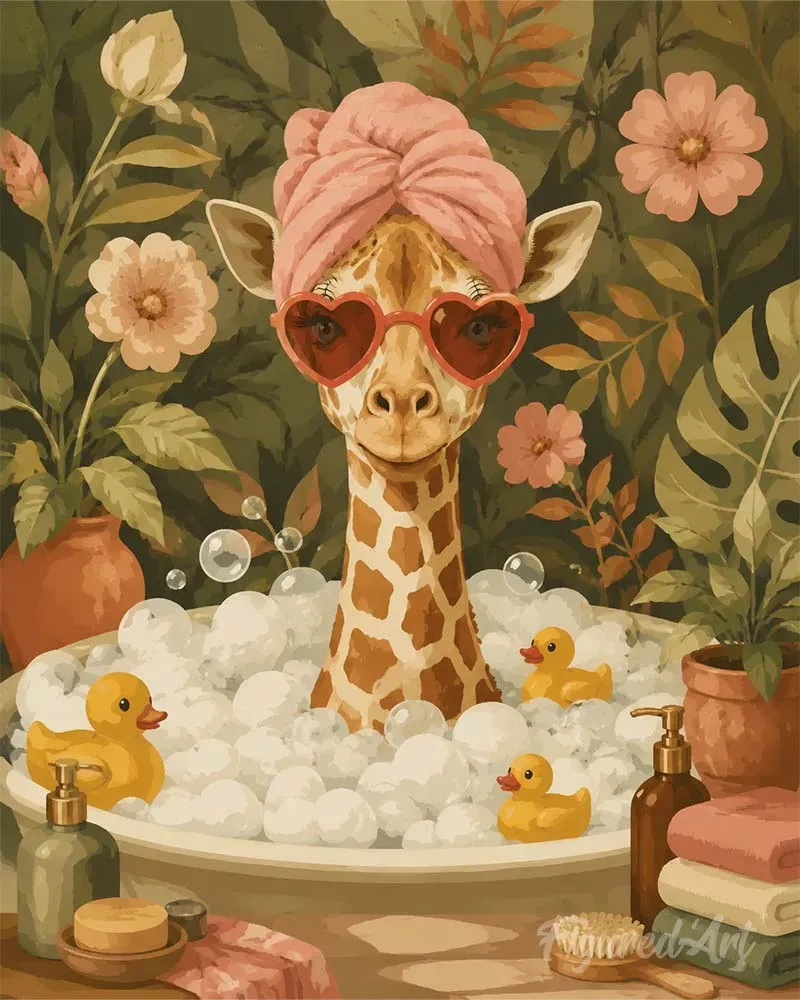 Figured'Art Giraffe-bubbelbad schilderen op nummer canvas