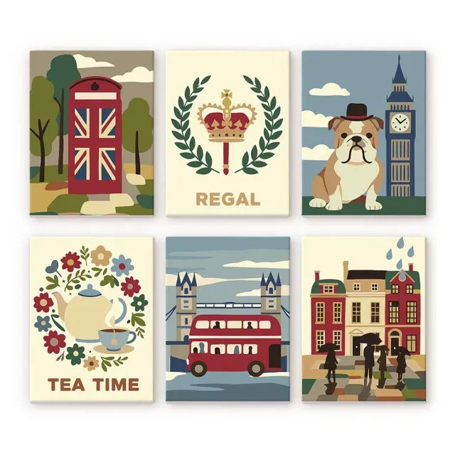 Figured'Art Britse Charme mini schilderen op nummer 15x20 cm 6 stuks
