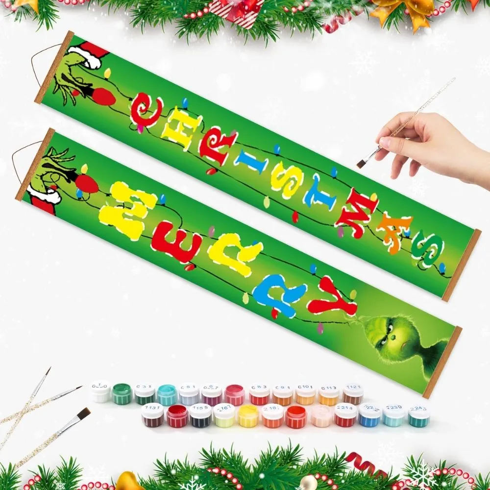 Figured'Art Groene Kerst Deurbanner Schilderen op Nummer 20x120 cm 2 stuks