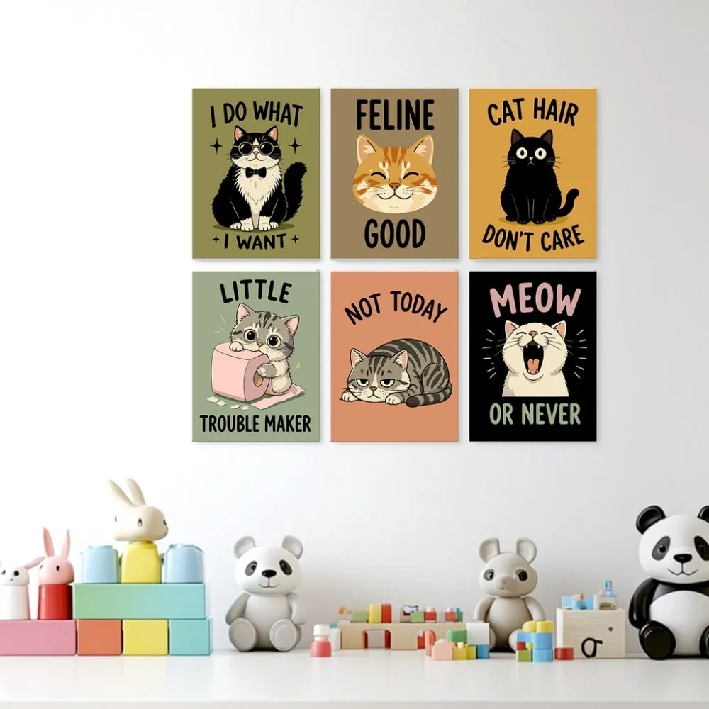 Figured'Art Kattenattitude mini canvas schilderen op nummer 15x20cm 6 stuks