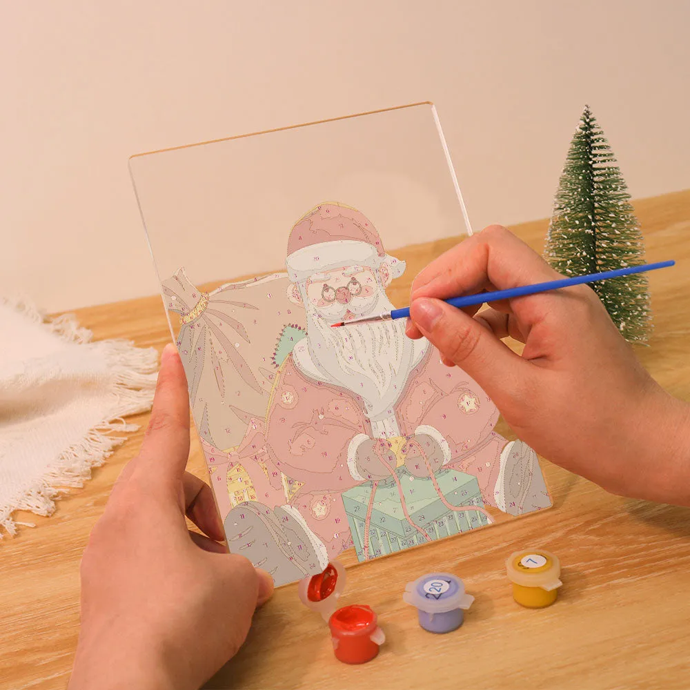 Figured'Art Kerstman 09 schilderen op nummer 15x20cm met LED standaard