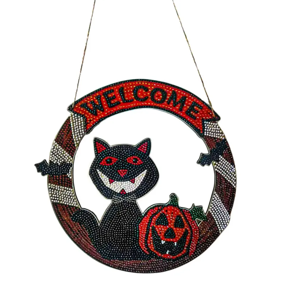 Figured'Art Halloween Kat deurhanger diamond painting 30cm