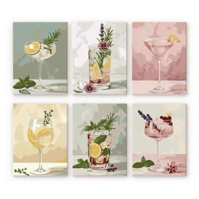 Figured'Art Botanische Dranken mini schilderen op nummer 15x20cm 6 stuks
