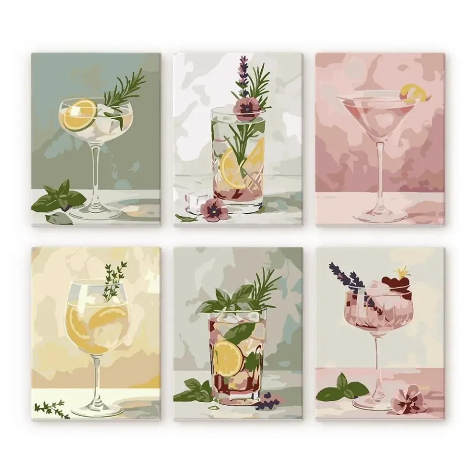 Figured'Art Botanische Dranken mini schilderen op nummer 15x20cm 6 stuks
