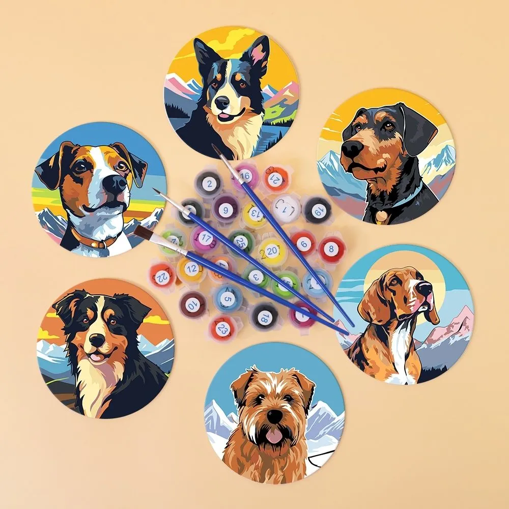Figured'Art Schattige Honden schilderen op nummer onderzetters 6x 10cm
