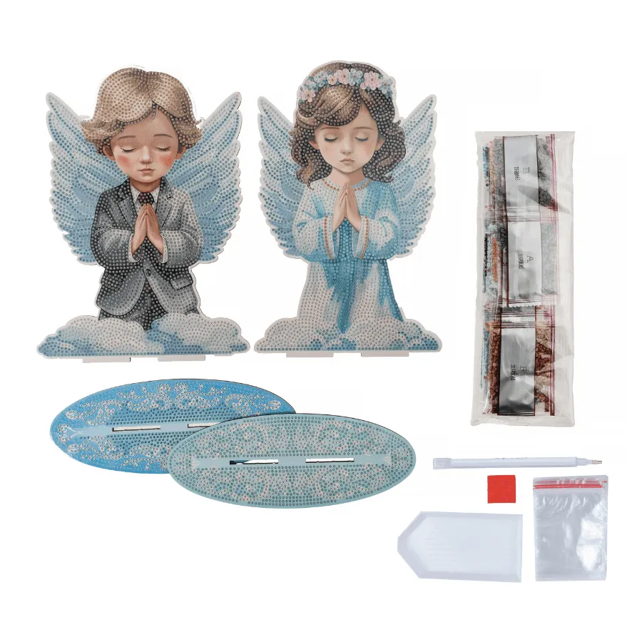 Craft Buddy Crystal Art Angel Boy & Girl houten decoratie 2 stuks