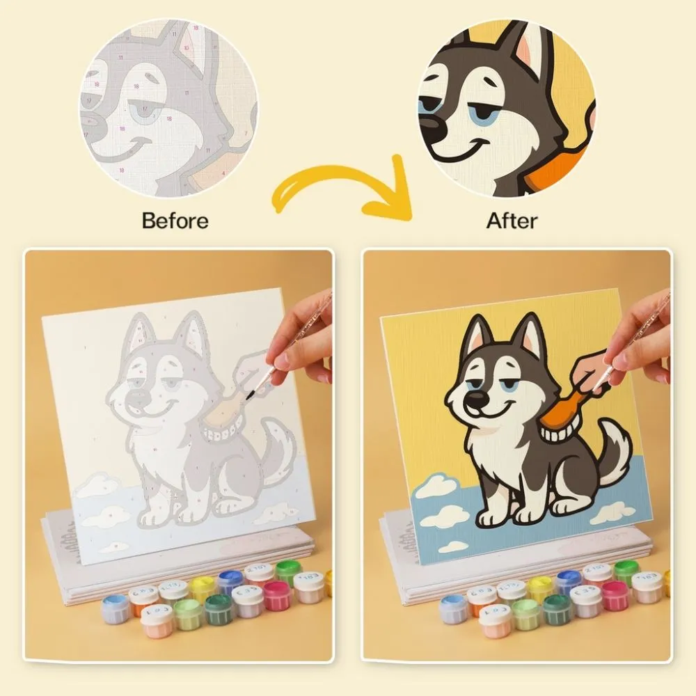 Figured'Art Mini Husky-spirit schilderen op nummer 20x20cm 6 stuks