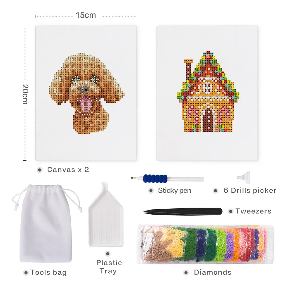 Figured'Art Mini Puppydromen Cottage diamond painting 15x20cm 2 stuks
