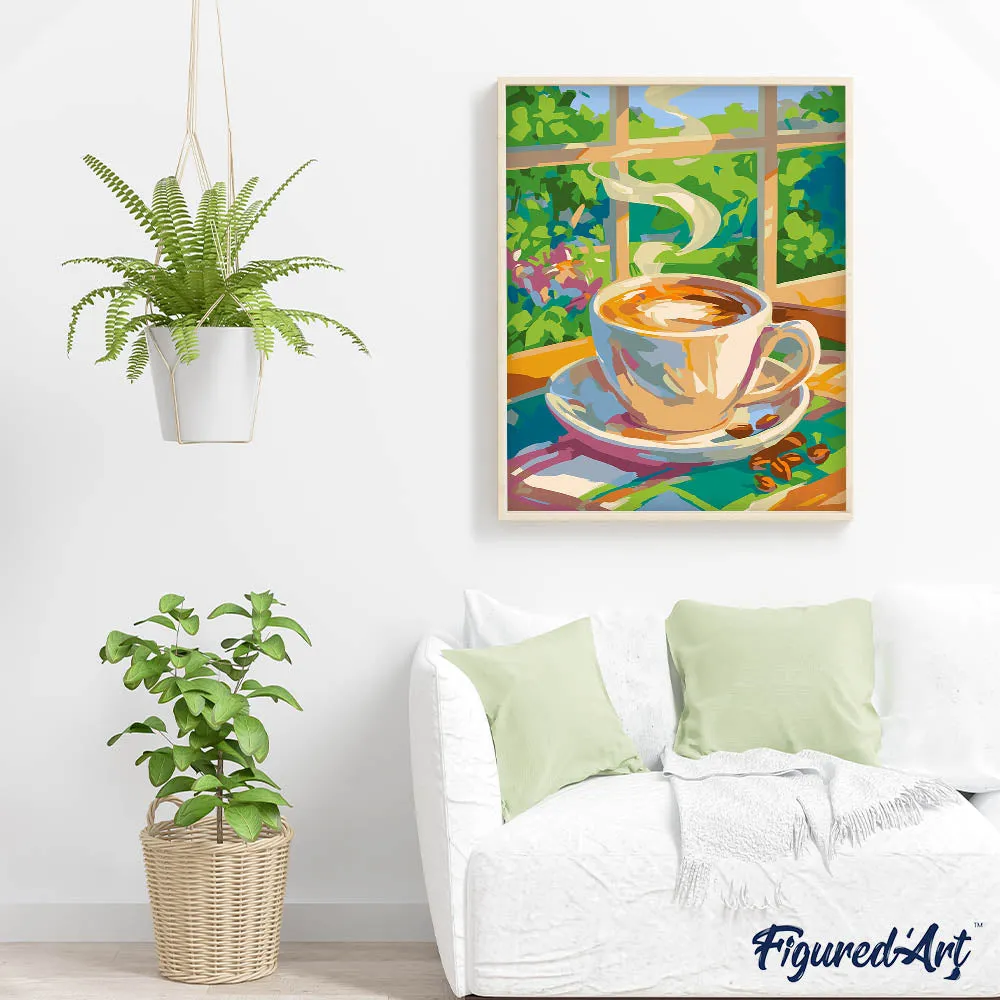 Figured'Art Koffie en zonneschijn schilderij 40x50 cm stilleven