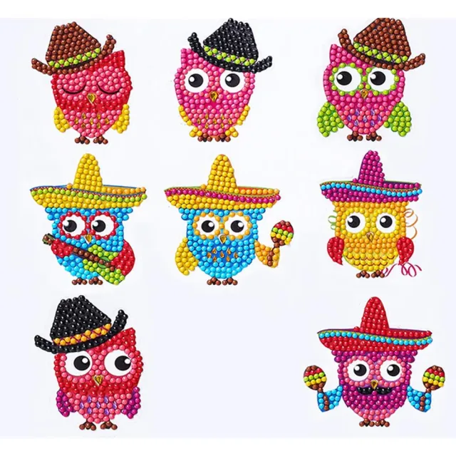 Figured'Art Uilen diamond painting stickers 8 stuks rond 6,1 cm