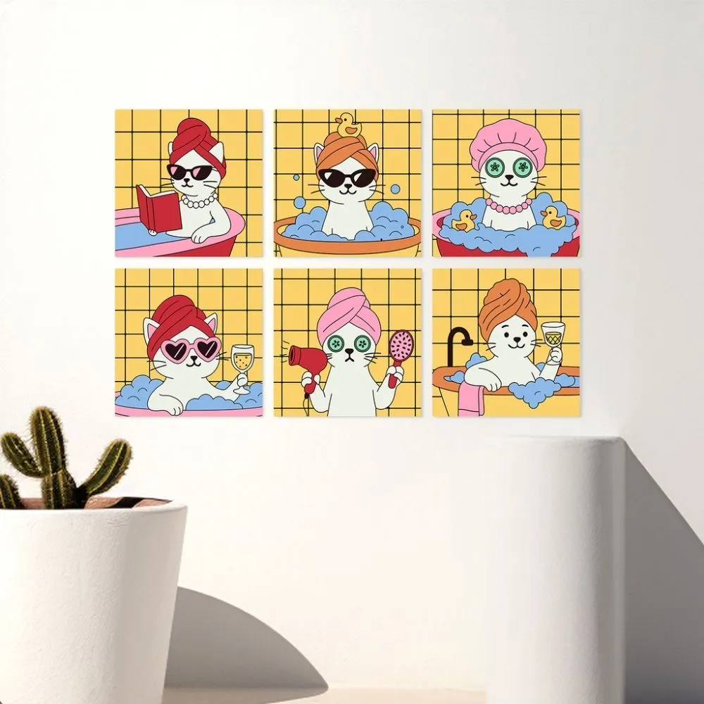 Figured'Art Katten spa-dag schilderen op nummer 20x20cm 6 stuks