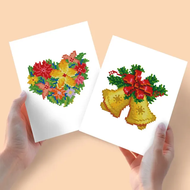Figured'Art Kerstklokken en Boeketten mini diamond painting 15x20 cm 2 stuks