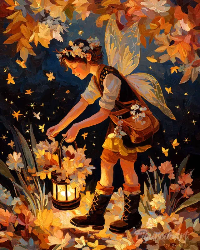 Figured'Art Schattige herfstfee diamond painting 40x50 cm fantasie