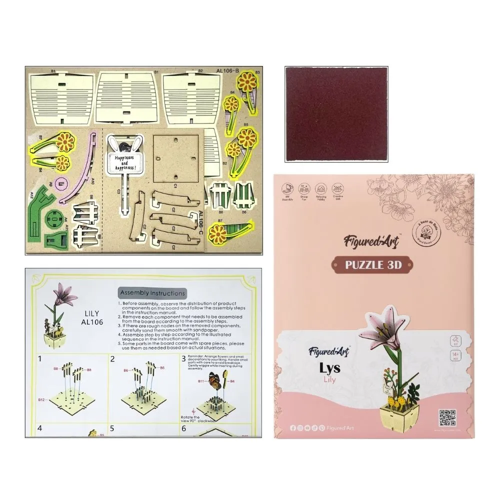 Figured'Art Lelie 3d puzzel hout 51 stukjes