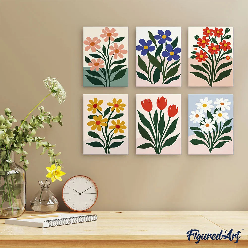 Figured'Art Moderne Bloemen mini schilderen op nummer 15x20 cm 6 stuks