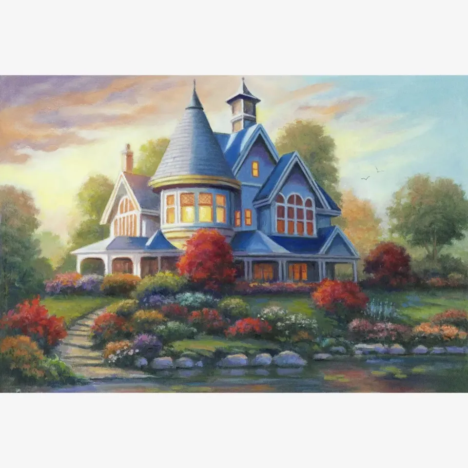 ARTDOT Evening Glow Idyllische Huizen diamond painting vierkant 67x46cm
