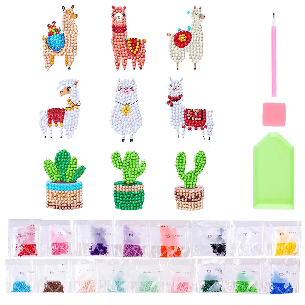 Figured'Art Diamond Painting Sticker Set Lama's 9 stuks rond