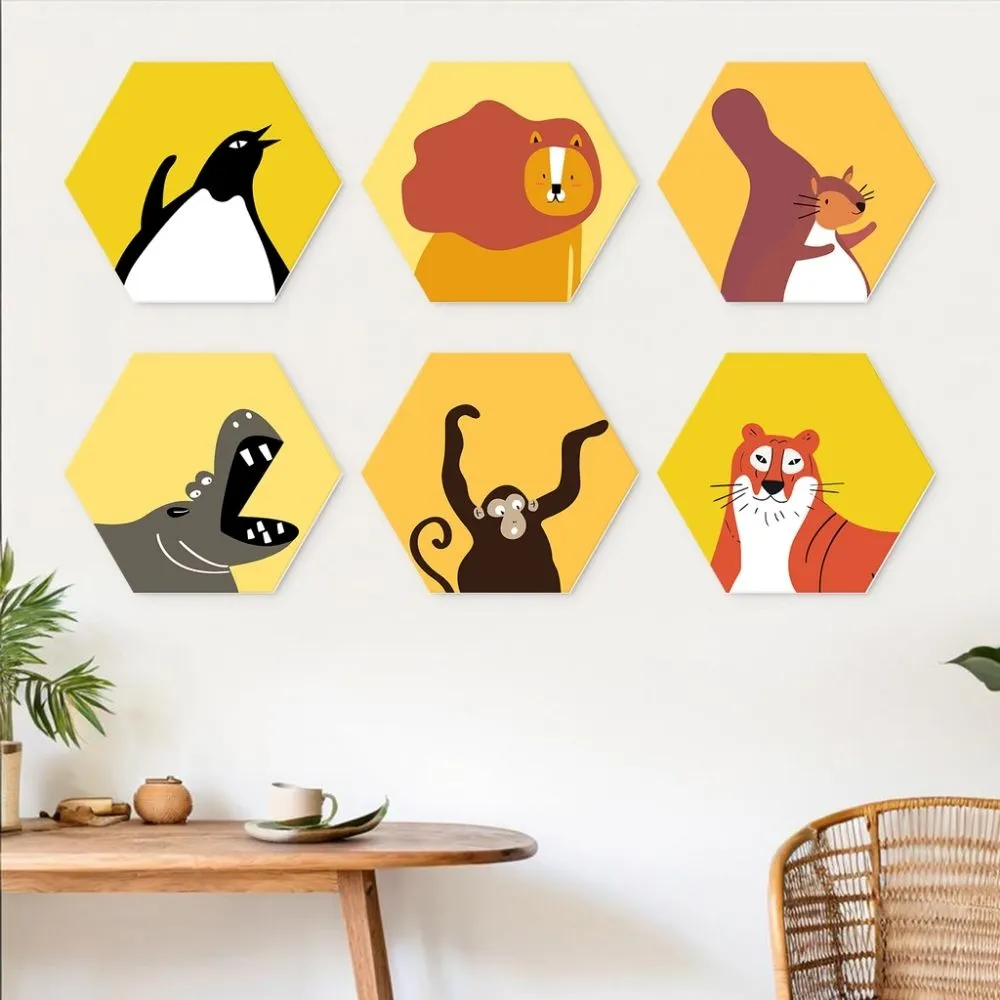 Figured'Art Mini Zeshoeken Vormen wilde dieren panelen 6 stuks