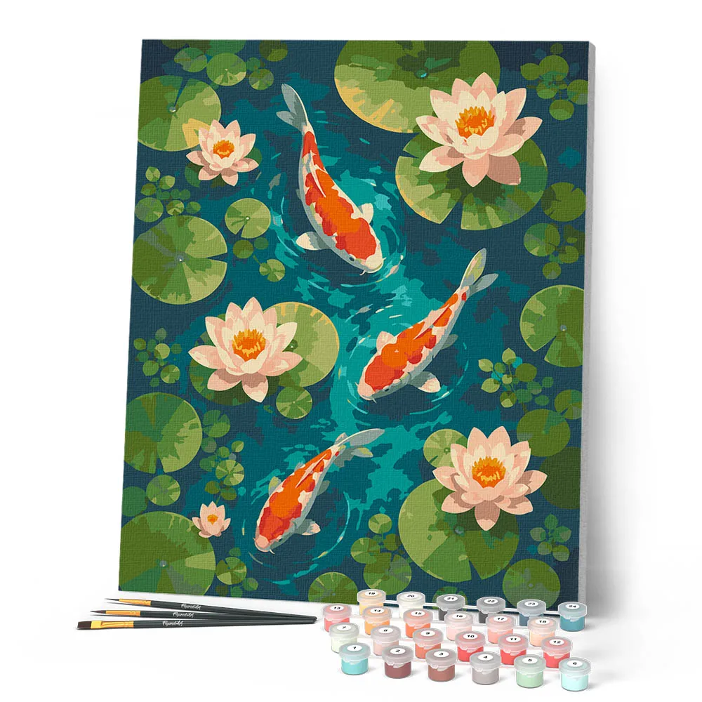Figured'Art Vijver met Koi en Lotusbloemen schilderen op nummer 40x50 cm