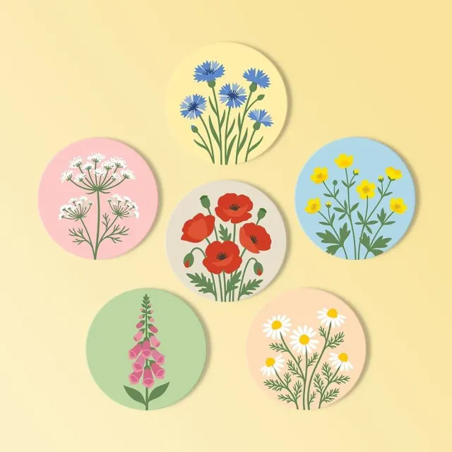 Figured'Art Wilde Bloemen onderzetters schilderen op nummer 6 stuks