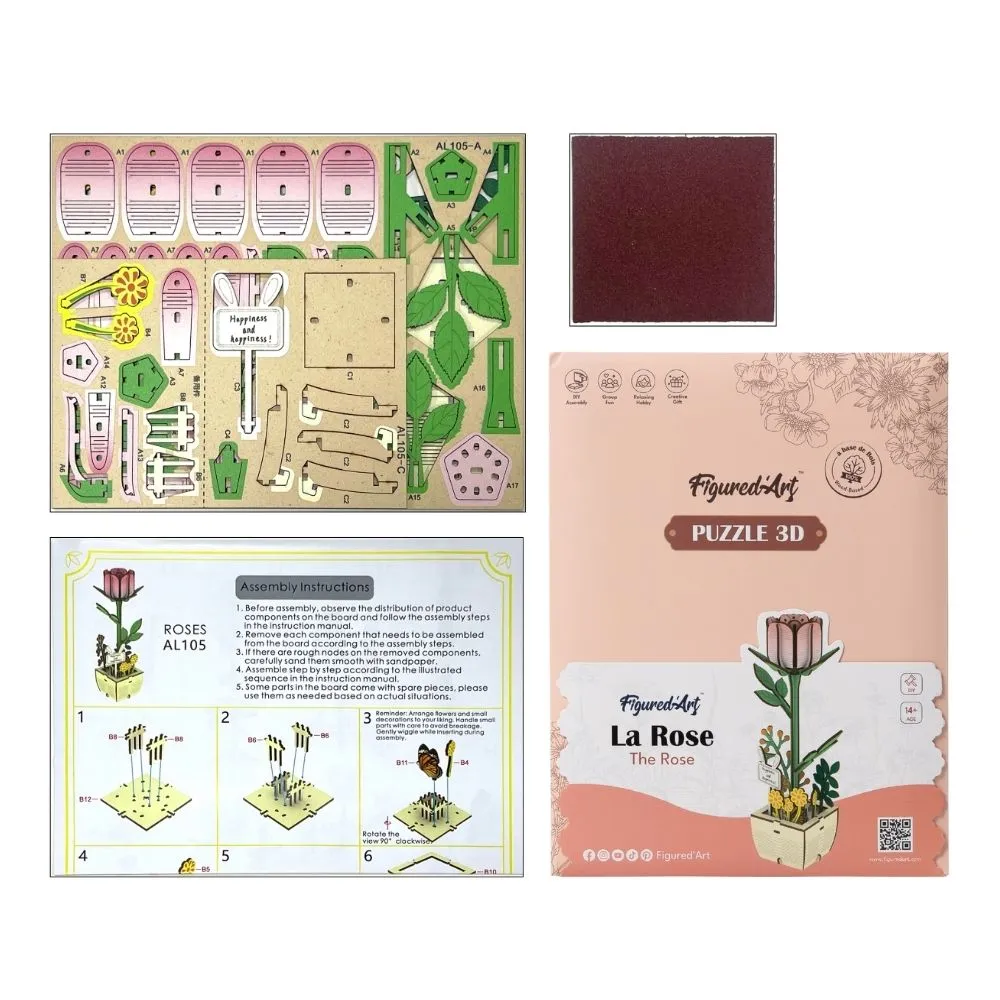 Figured'Art 3D Puzzel De Roos houten puzzel 66 stuks