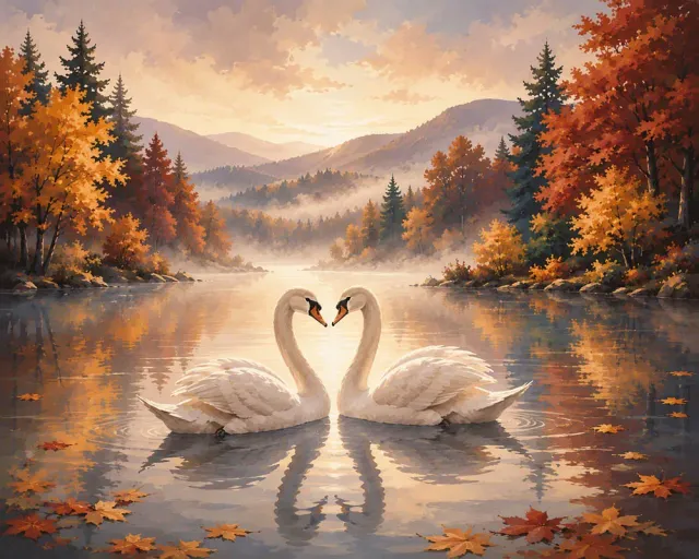 Figured'Art Zwanen Mistige Meer Diamond Painting 40x50 cm