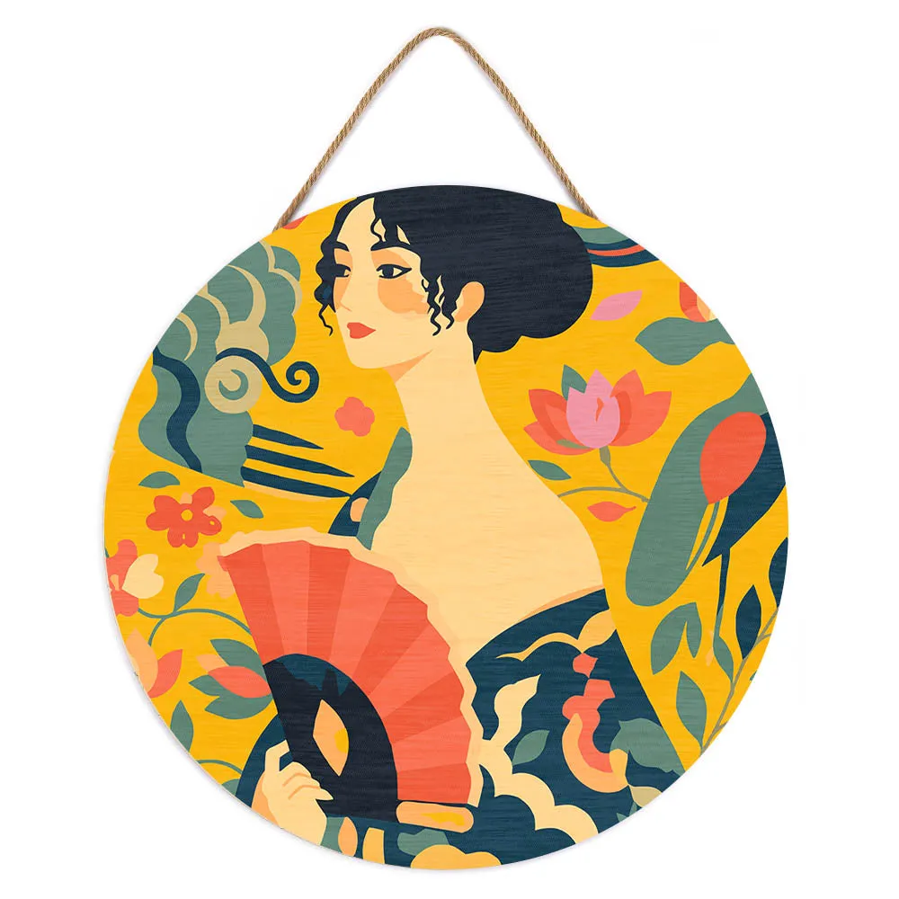 Figured'Art Dame met waaier Klimt schilderen op nummer hout 30cm