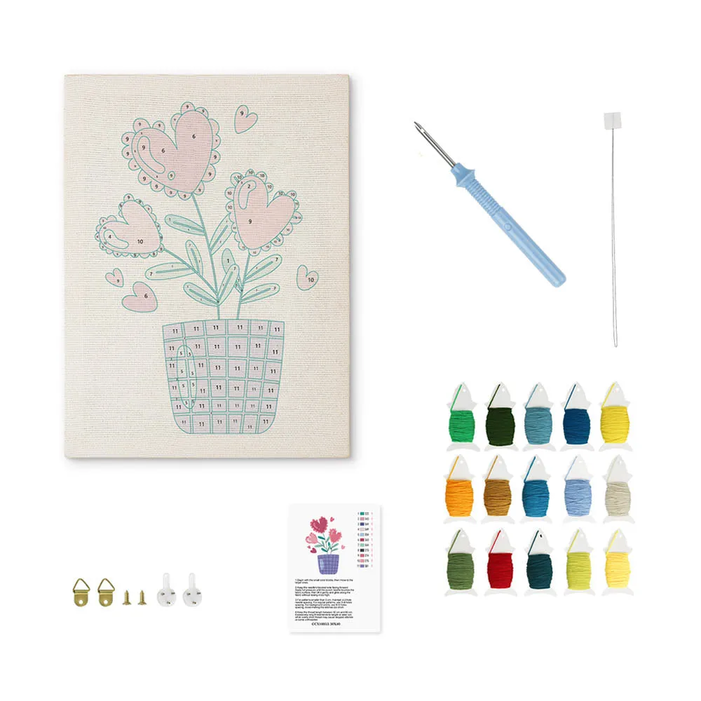 Figured'Art Hartelijke Bloemen punch needle pakket 20x30 cm katoen