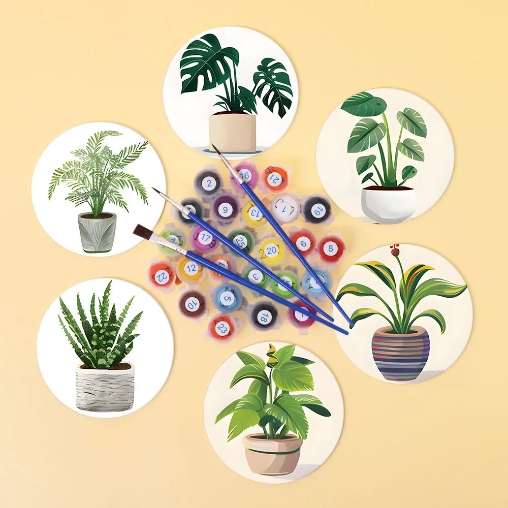 Figured'Art Monstera en Varen onderzetters schilderen op nummer 10cm 6 stuks