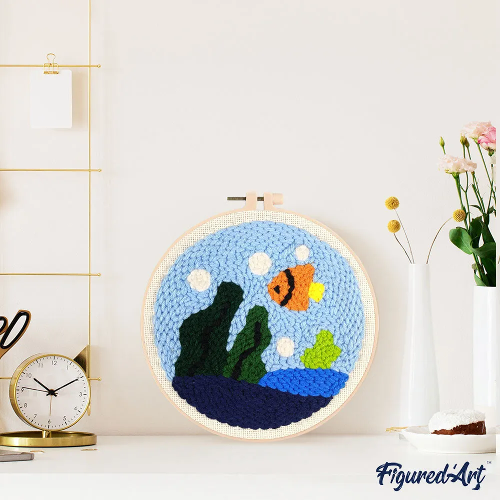 Figured'Art Oceaanleven punch needle pakket 20 cm rond wol