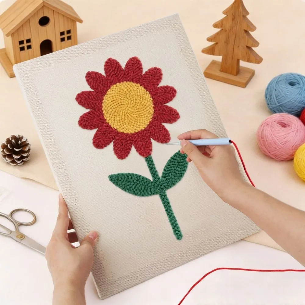 Figured'Art Stralende Bloem punch needle pakket 20x30 cm met frame