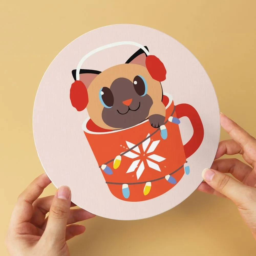 Figured'Art Mini Serie Katten in kerstmokken schilderen op nummer 6x Ø20cm kerst