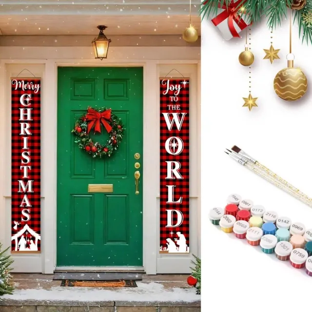 Figured'Art Kerstwereld deur banner schilderen op nummer 20x120cm 2 stuks