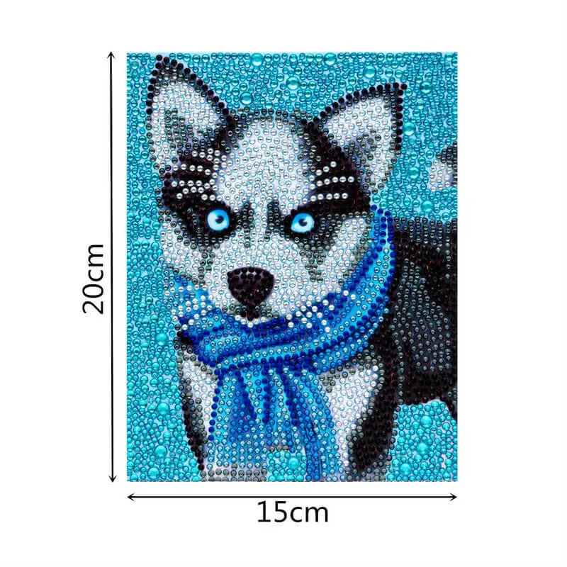 Figured'Art Husky diamond painting 15x20cm met lijst rond
