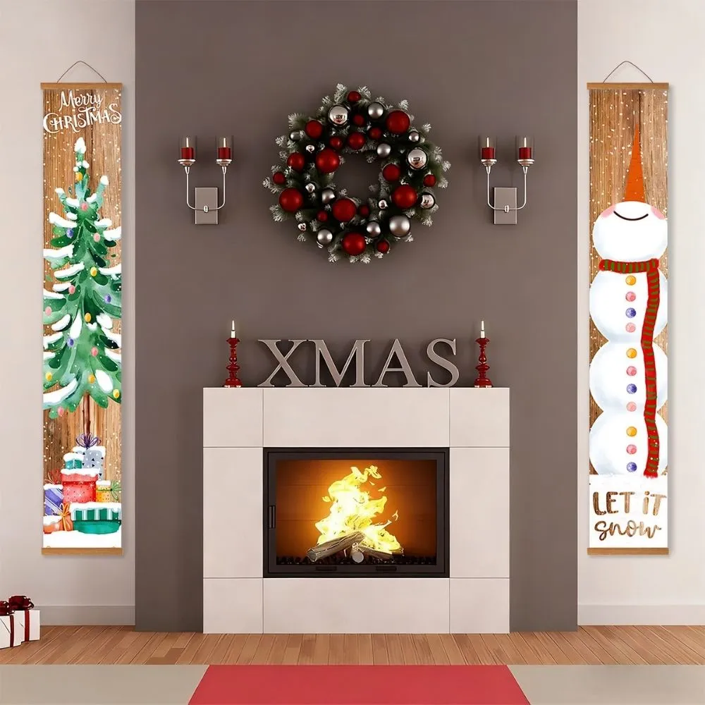 Figured'Art Vintage Kerst deur banner schilderen op nummer 20x120cm 2 stuks