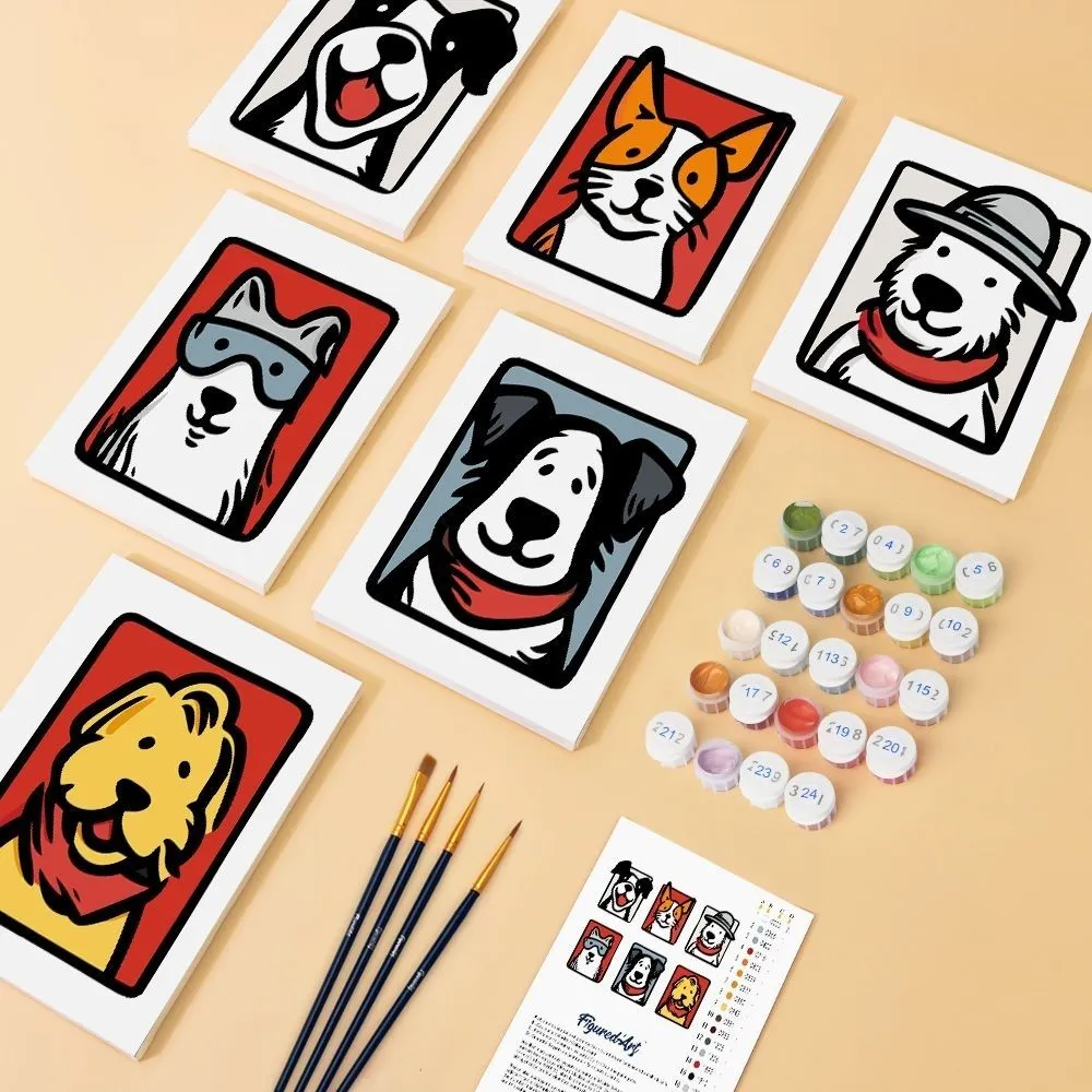 Figured'Art Mini Bandana Maatjes 1 schilderen op nummer 15x20cm 6 stuks