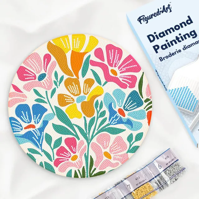 Figured'Art Kleurrijk Bloemenpatroon diamond painting 30 cm hout
