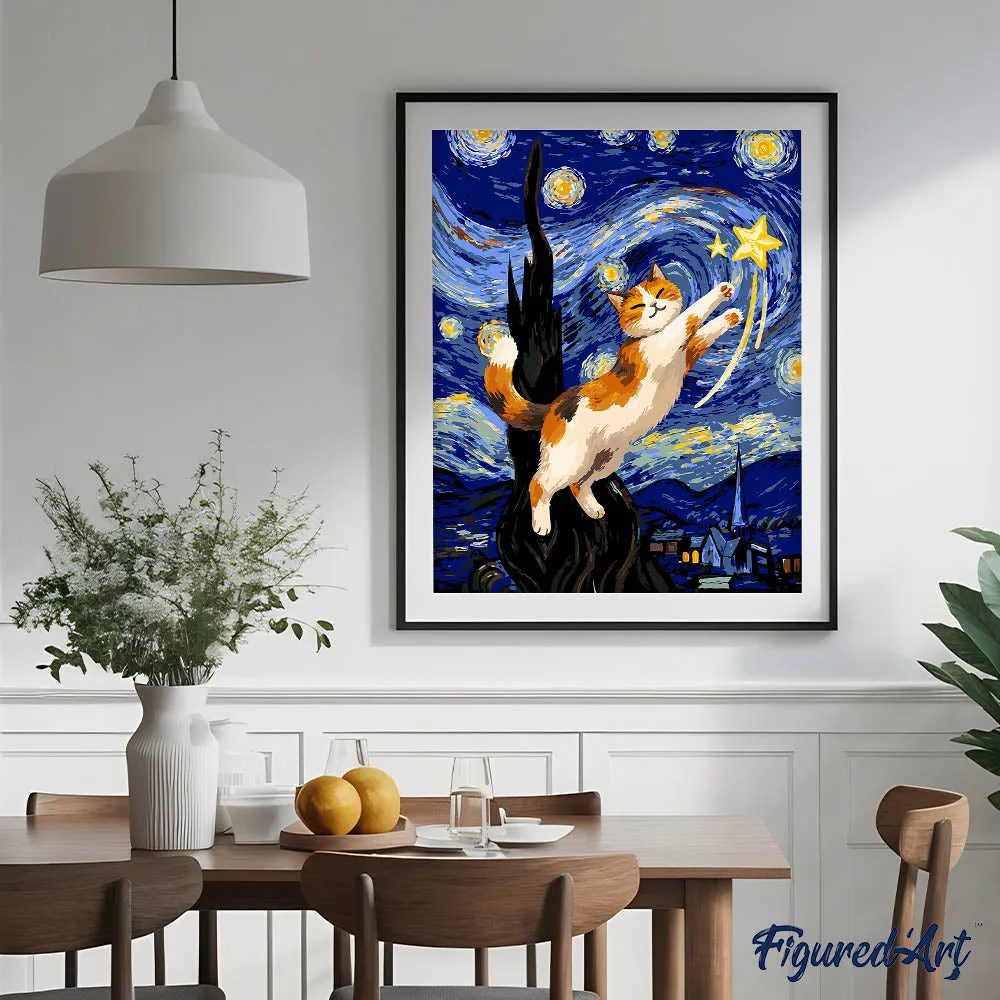 Figured'Art Wonder van de Sterrennacht schilderen op nummer kat