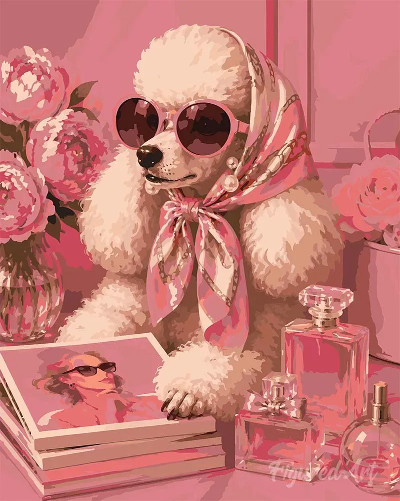 Figured'Art Roze Chic schilderen op nummer 40x50 cm hond