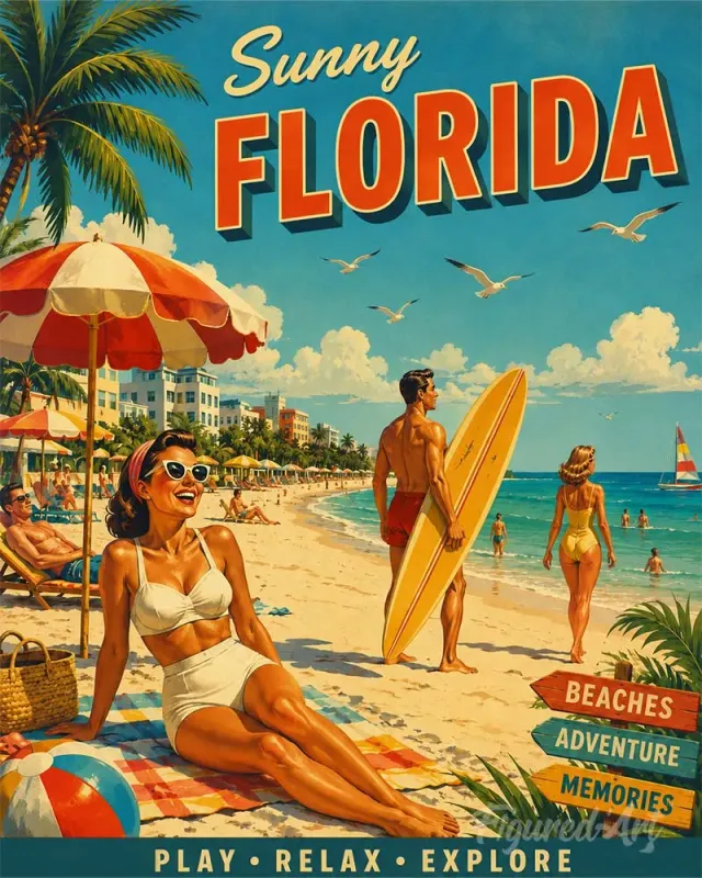 Figured'Art Vintageposter Zonnig Florida schilderen op nummer