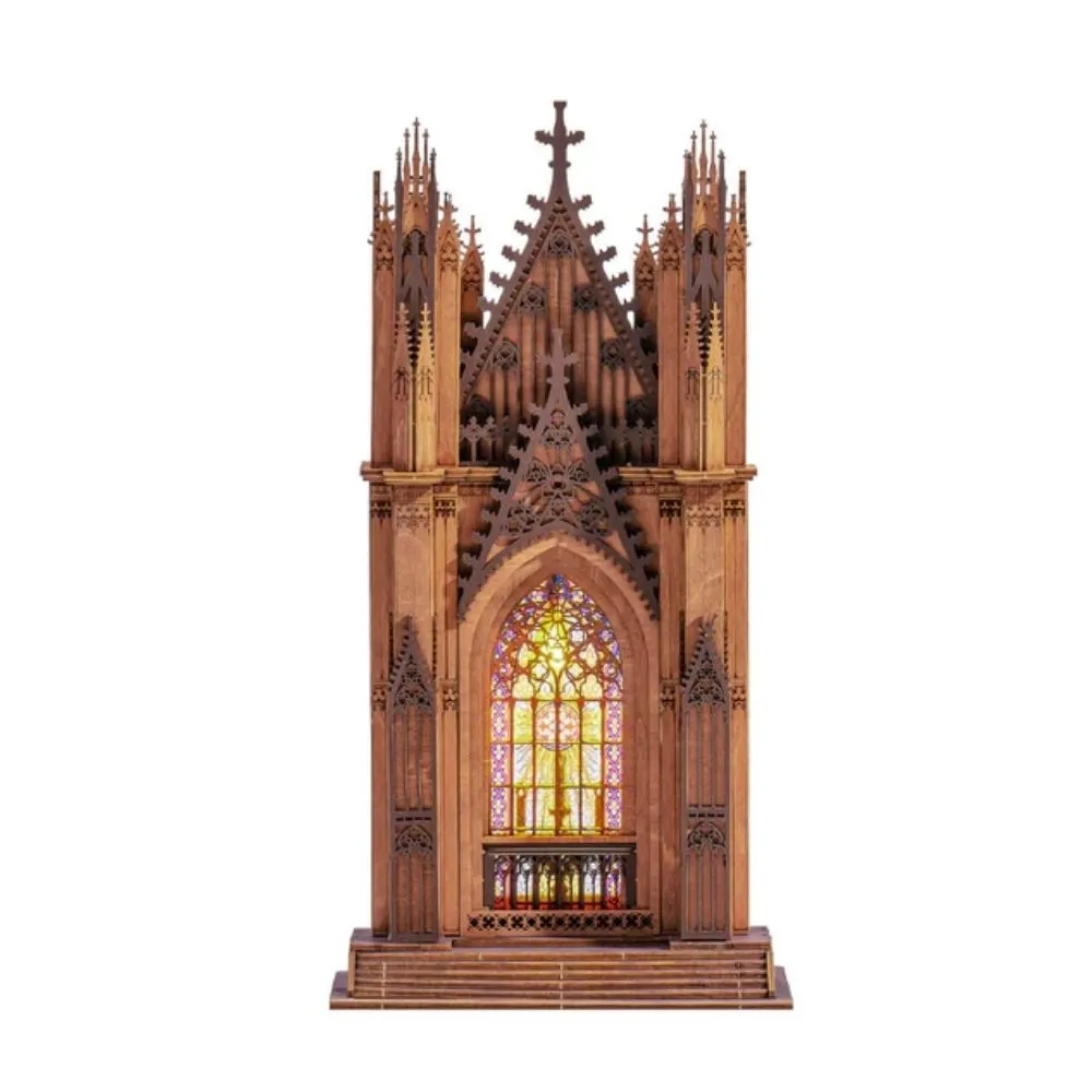 Figured'Art Kathedraal met twee torens 3D puzzel hout 111 stukjes LED